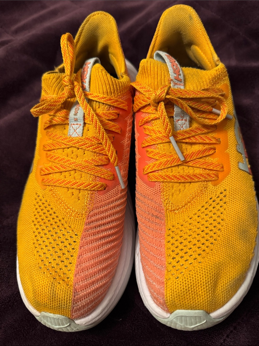 Hoka Women's Sneakers Yellow Orange Knit Running Shoes